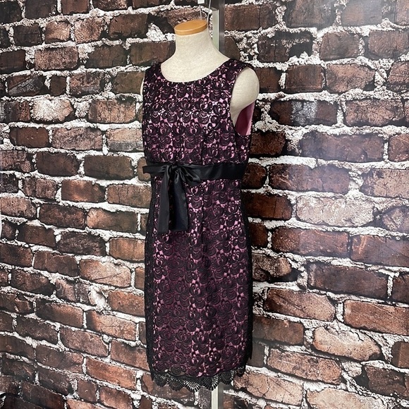 JS Collections Dress Cocktail Party Pink Black Lace Bow Size 12 - Picture 6 of 12